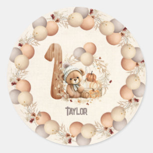 Cute Bear Fall Boy Beary 1st Birthday Classic Round Sticker