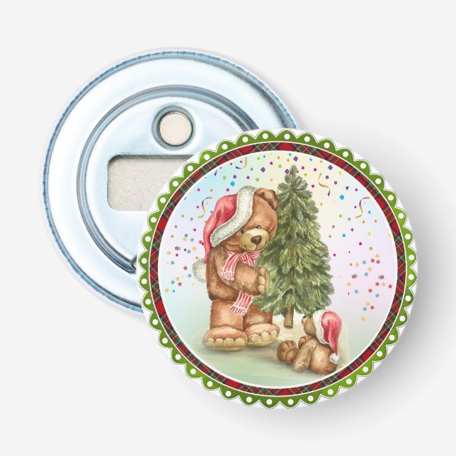 Cute Bear Family Christmas tree confetti Holiday Bottle Opener (Front)