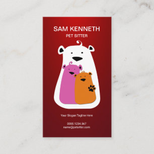 Cute Bear Family In Luminous Red Pet Nanny Business Card