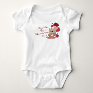 Cute Bear First Valentine's Day 2026 Personalized Baby Bodysuit