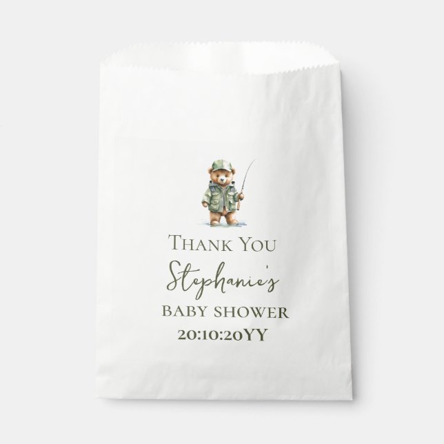 Cute Bear Fisherman Is On The Way Baby Shower Favour Bag (Front)