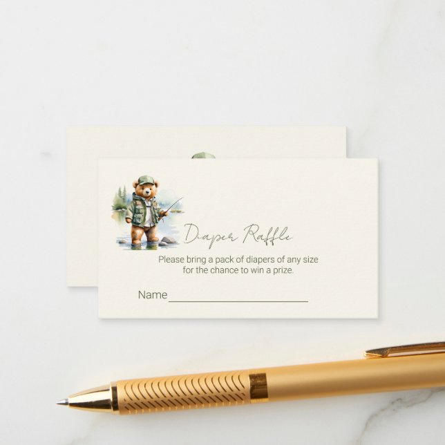 Cute Bear Fishing Diaper Raffle Ticket  Enclosure Card (Front/Back In Situ)