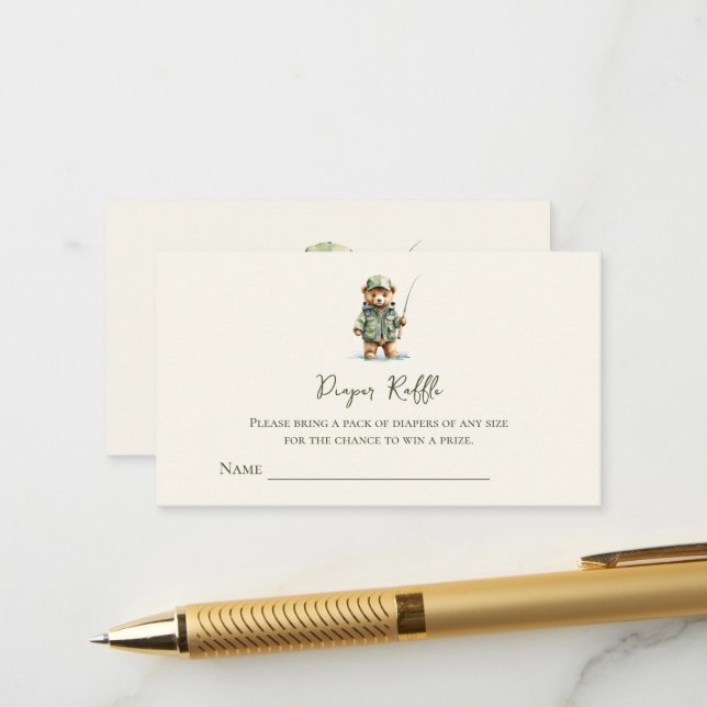 Cute Bear Fishing Diaper Raffle Ticket  Enclosure Card (Front/Back In Situ)
