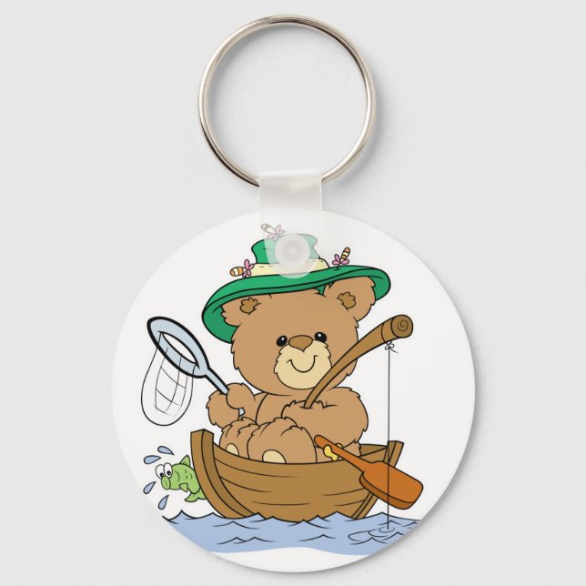 Cute Bear Fishing in Boat Keychain (Front)