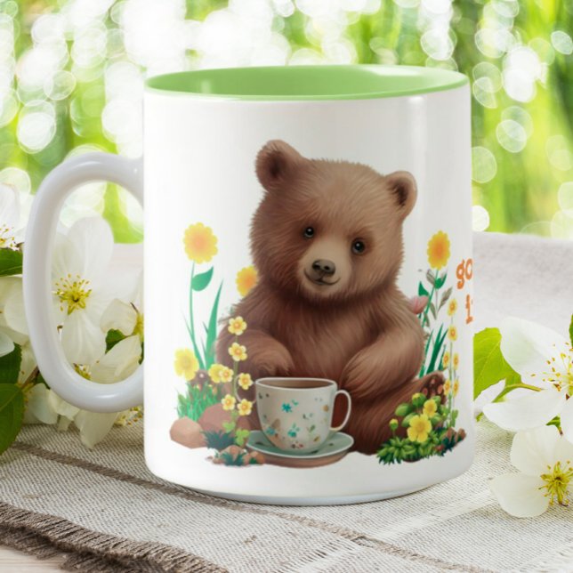 Cute Bear Floral Bear-y Good Vibes Two-Tone Coffee Mug (Creator Uploaded)