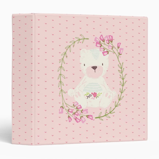Cute Bear Floral Wreath and Hearts Binder (Front/Spine)