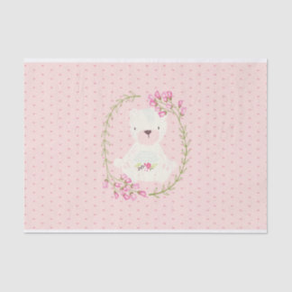 Cute Bear Floral Wreath and Hearts Tissue Paper