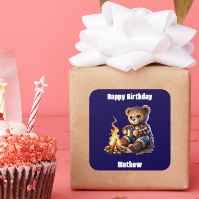 Cute bear for Father's Day or Birthday Square Sticker (Party)