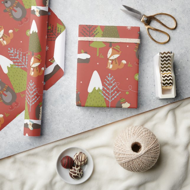 Cute Bear, Fox, & Hedgehog Kids Holiday Funny Wrapping Paper (Crafts)
