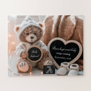 Cute Bear Gender Neutral Baby Announcement Jigsaw Puzzle