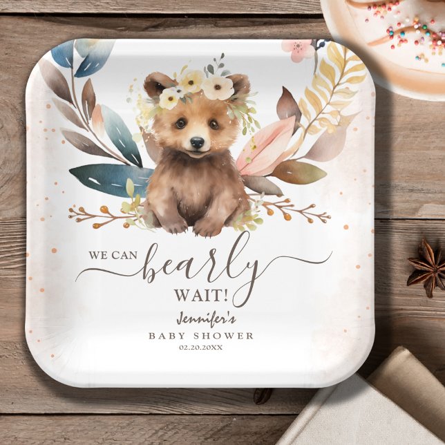Cute Bear | Gender Neutral Baby Shower Paper Plate (Creator Uploaded)