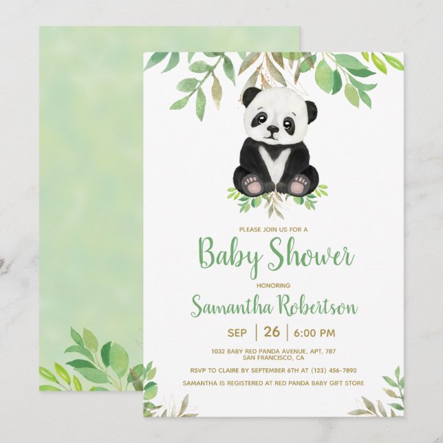 Cute Bear Gender Neutral Greenery Baby Shower Invitation (Front/Back)