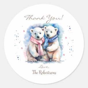 Cute Bear Gender Reveal Thank You Favor Sticker