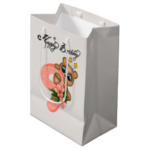 Cute bear girls Birthday 9th Medium Gift Bag