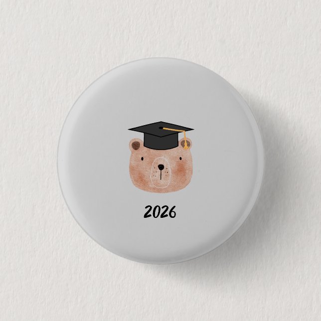 Cute Bear Graduation Ornament | Personalized Class 1 Inch Round Button (Front)