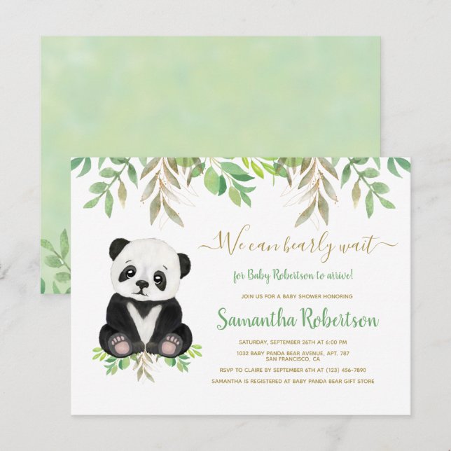Cute Bear Greenery We can bearly Wait Baby Shower Invitation Postcard (Front/Back)