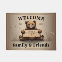 Cute bear greeting with name tag for family