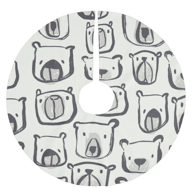 Cute bear, hand-drawn seamless pattern. brushed polyester tree skirt (Front)