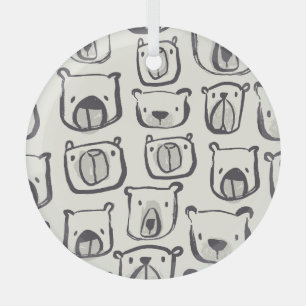 Cute bear, hand-drawn seamless pattern. glass ornament