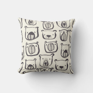 Cute bear, hand-drawn seamless pattern. throw pillow