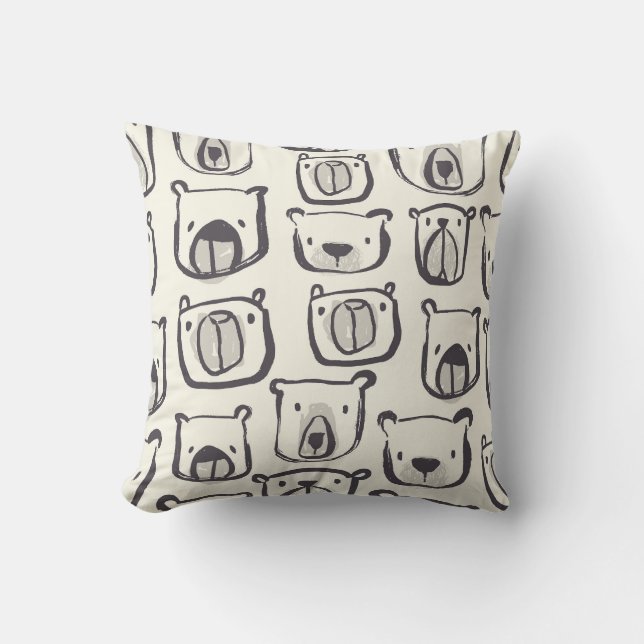 Cute bear, hand-drawn seamless pattern. throw pillow (Front)