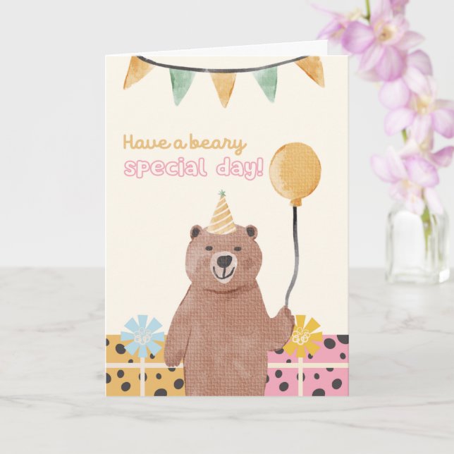 Cute Bear Happy Birthday Card (Orchid)