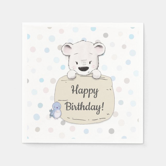 Cute Bear Happy Birthday Napkin (Front)