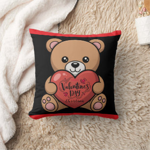 Cute Bear Happy Valentines Day Name Throw Pillow