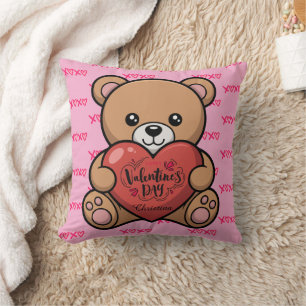 Cute Bear Happy Valentines Day xoxo Name  Throw Pillow