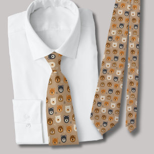 Cute bear head illustrated tie