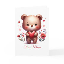 Cute Bear Heart Custom Valentines Day Card 