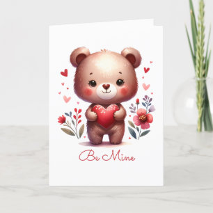 Cute Bear Heart Custom Valentines Day Card 