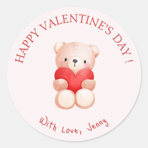 Cute Bear Heart Happy Valentine's Day Classic Round Sticker