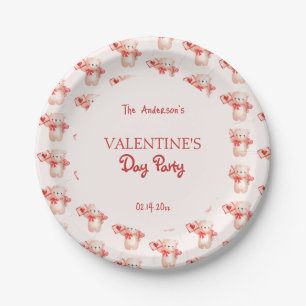 Cute Bear Heart Valentine's Day Party Paper Plate