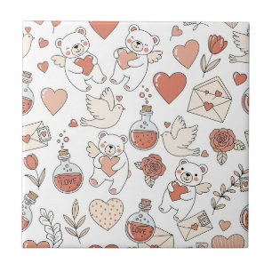 Cute Bear Hearts Valentine Pattern Tile