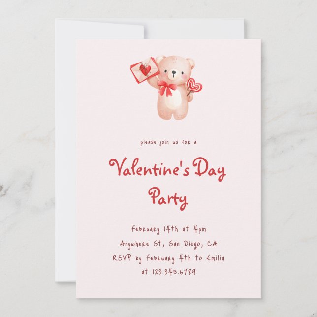 Cute Bear Hearts Valentine's Day Party Invitation (Devant)