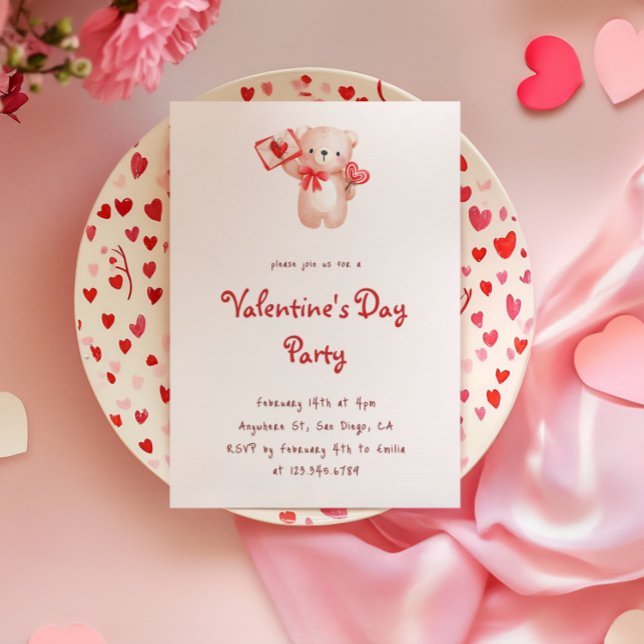 Cute Bear Hearts Valentine's Day Party Invitation (Creator Uploaded)