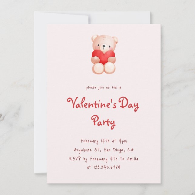Cute Bear Hearts Valentine's Day Party Invitation (Devant)