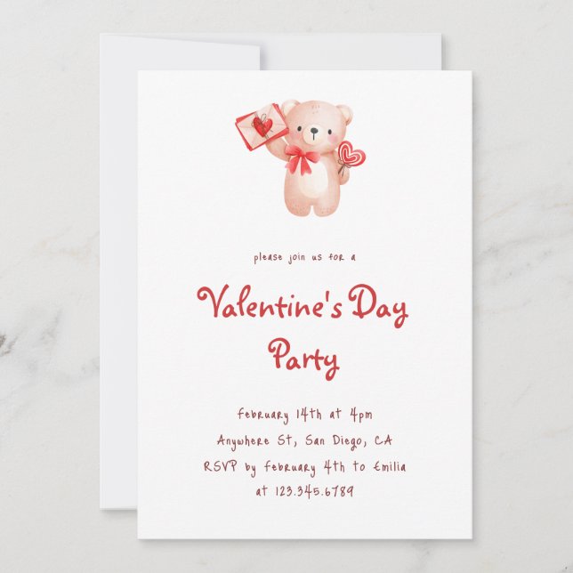 Cute Bear Hearts Valentine's Day Party Invitation (Front)