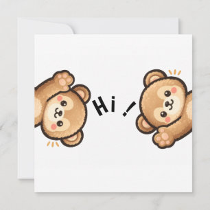 Cute Bear Hi Invitation Kawaii Greeting Card