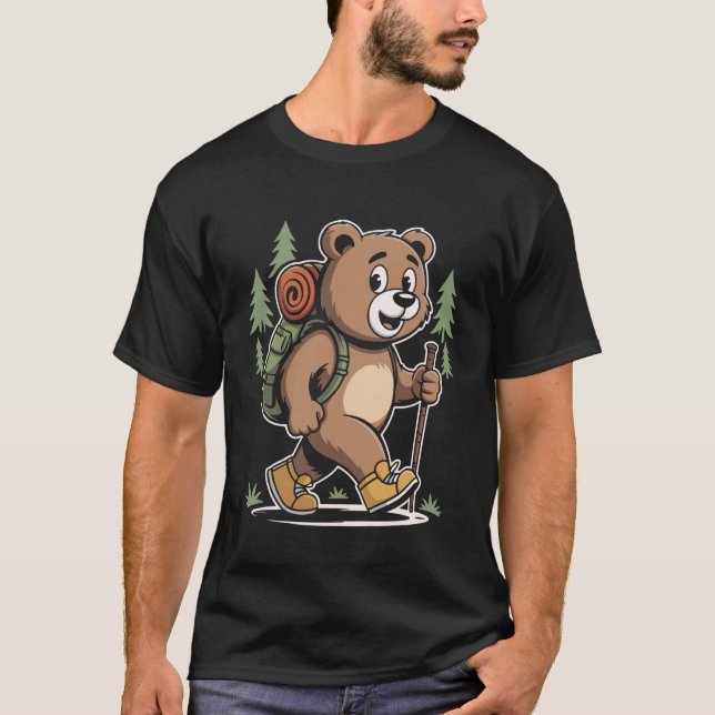 Cute Bear Hiking Adventure Backpack Forest Animal  T-Shirt (Front)
