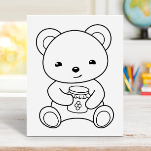 Cute Bear Holding a Honey Jar Colouring Page Poster