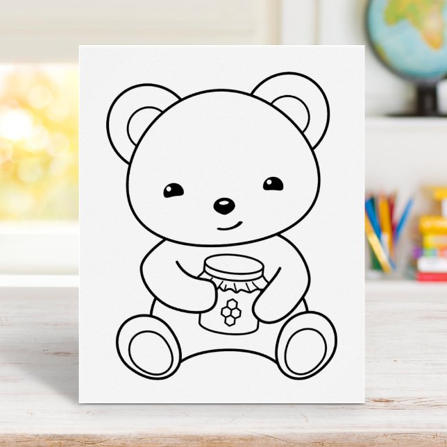 Cute Bear Holding a Honey Jar Colouring Page Poster (Creator Uploaded)