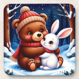 Cute Bear Holding Bunny Coaster
