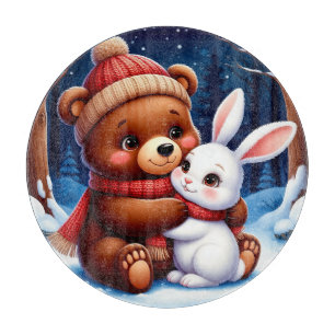 Cute Bear Holding Bunny Cutting Board