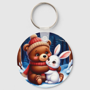 Cute Bear Holding Bunny Keychain