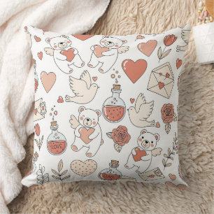 Cute Bear Holding Heart -- Pastel Nursery (11) Throw Pillow