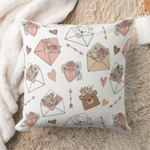 Cute Bear Holding Heart -- Pastel Nursery (5) Throw Pillow