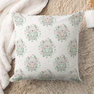 Cute Bear Holding Heart -- Pastel Nursery (6) Throw Pillow