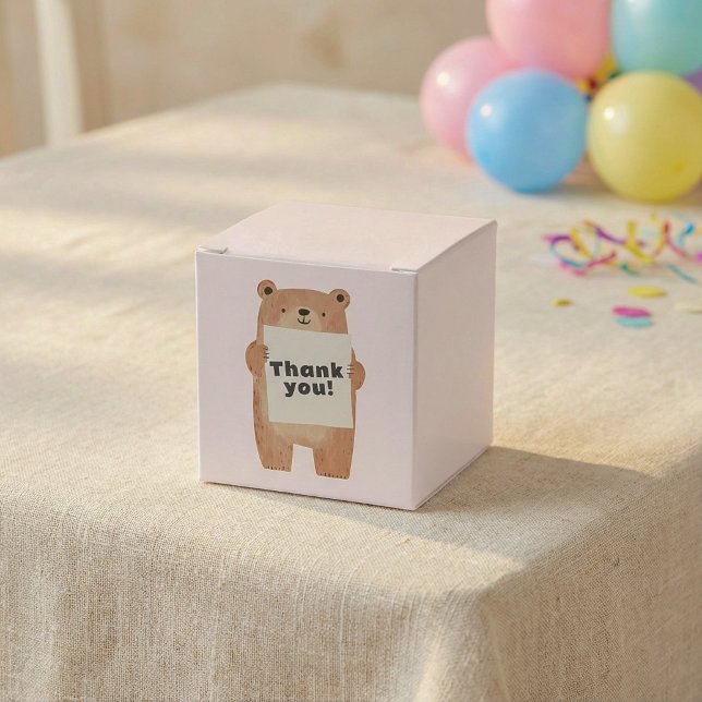 Cute Bear Holding name or message Sign pink Favor Box (Cute Bear Holding name or message Sign pink Favor Boxes.)